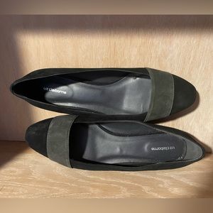 Liz Claiborne Black Gray Leather Upper Flats, Women’s 10